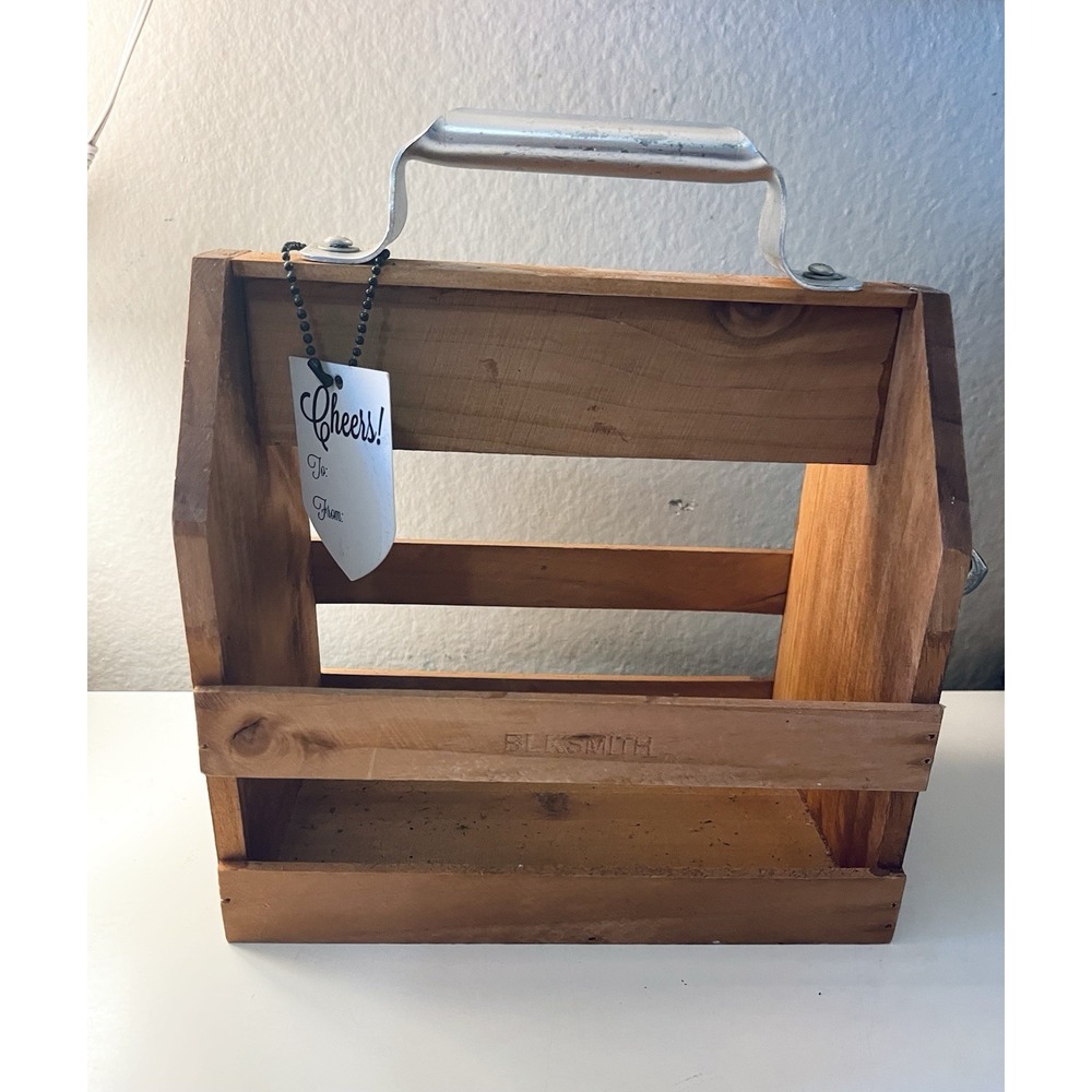 Wooden Bottle Caddy w/ Bottle Opener. Open‎ Carry 6 Pk, Beer/soda/wine